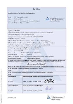 TMS Containerdienst TÜV Zertifikat